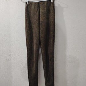 ZARA -XS-OLIVE GREEN-Leopard Animal Print Stretch Pants